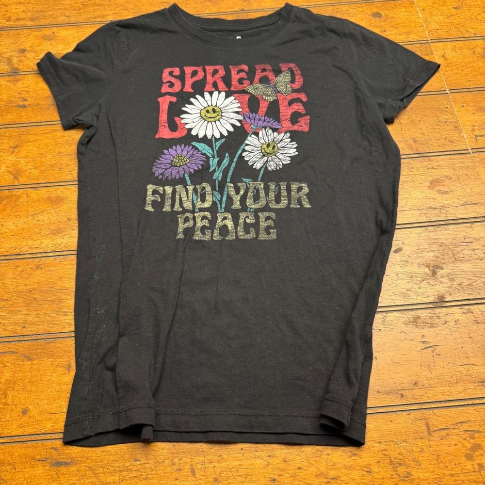 Free State Black Graphic T Shirt Womens Large‎ Love Find Your Peace Daisies